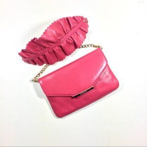 L.K. Bennett Hot Pink Leather Chain Shoulder Bag Ruffle Famine Elegant